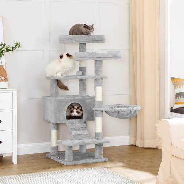 FEANDREA Kattekradsestolpe - Kattetræ - Kattelejlighed - 2 udsigtsplatforme - Hyggelig hule - Fluffy liggestol - Sisal-stammer - Robust struktur - Pel