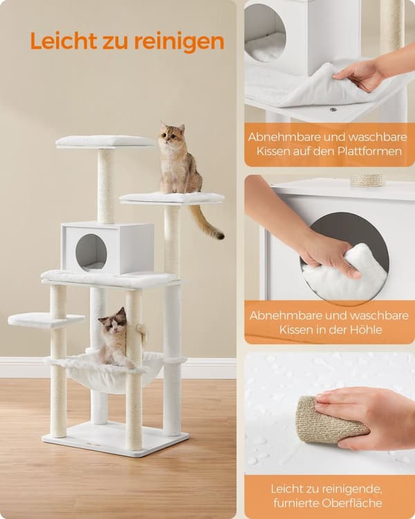 Rootz Cat Skrapstolpe - Kattträd - Kattklätterställning - Spånskivakonstruktion - Plyschöverdrag - Sisalrep - 55cm x 45cm x 138cm