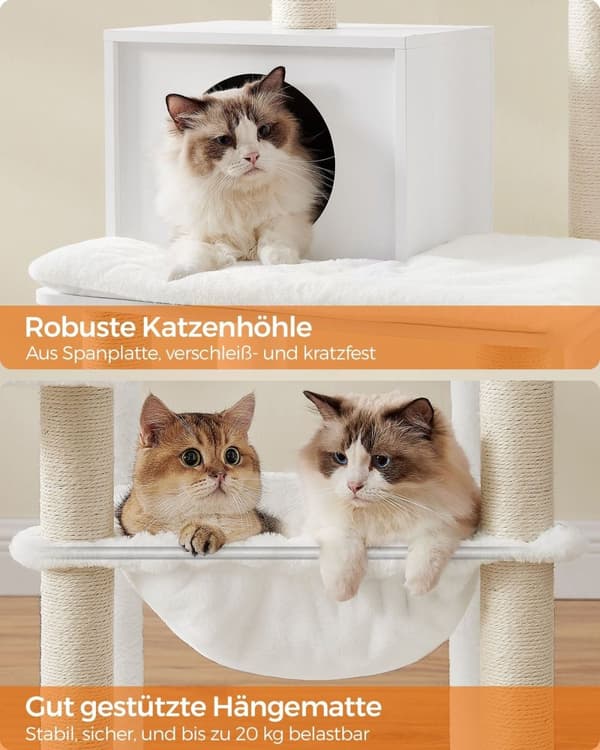 Rootz Cat Skrapstolpe - Kattträd - Kattklätterställning - Spånskivakonstruktion - Plyschöverdrag - Sisalrep - 55cm x 45cm x 138cm