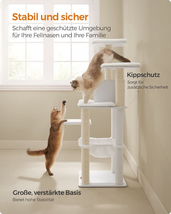Rootz Cat Skrapstolpe - Kattträd - Kattklätterställning - Spånskivakonstruktion - Plyschöverdrag - Sisalrep - 55cm x 45cm x 138cm