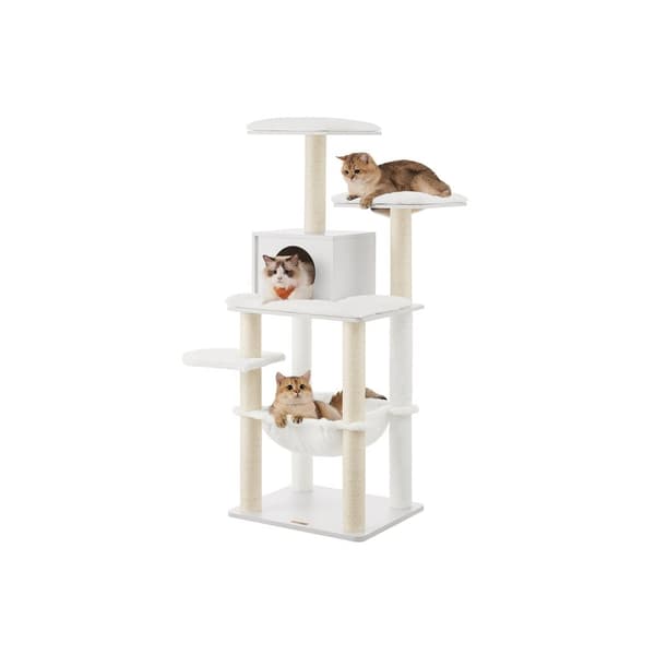 Rootz Cat Skrapstolpe - Kattträd - Kattklätterställning - Spånskivakonstruktion - Plyschöverdrag - Sisalrep - 55cm x 45cm x 138cm