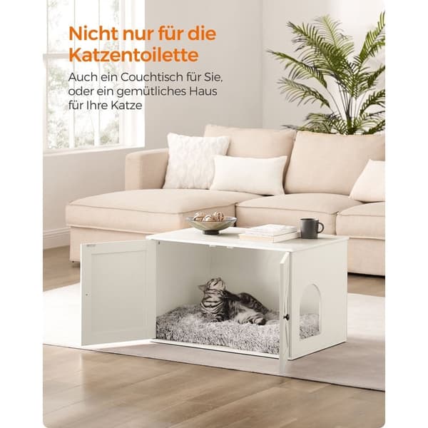 Rootz White Cat kattebakke - Kitty Toilet - Træspånplade - MDF - Stor opbevaring - Nem montering - 80cm x 53cm x 50cm