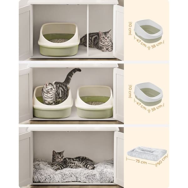 Rootz White Cat kattebakke - Kitty Toilet - Træspånplade - MDF - Stor opbevaring - Nem montering - 80cm x 53cm x 50cm