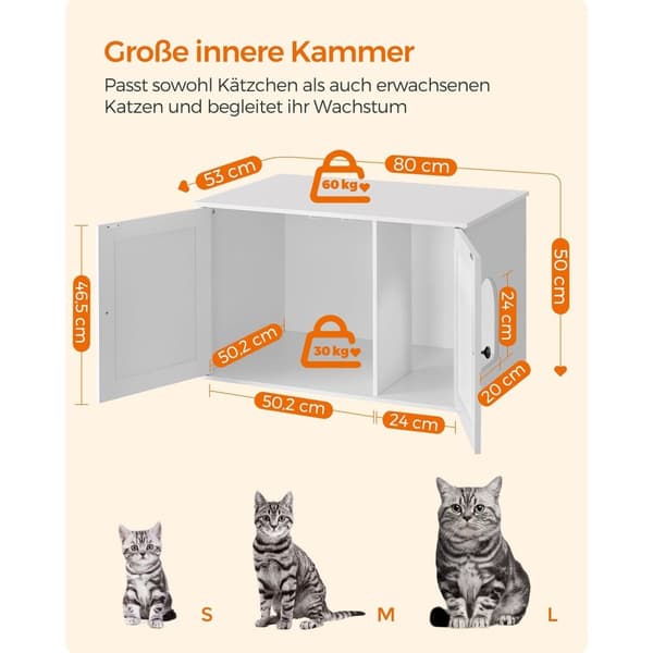Rootz White Cat kattebakke - Kitty Toilet - Træspånplade - MDF - Stor opbevaring - Nem montering - 80cm x 53cm x 50cm