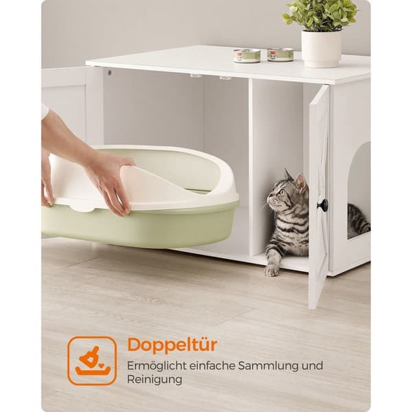 Rootz White Cat kattebakke - Kitty Toilet - Træspånplade - MDF - Stor opbevaring - Nem montering - 80cm x 53cm x 50cm