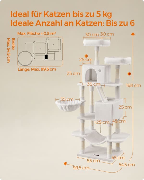 Rootz-kissan raapimistolppa - Kissanpuu - Raapimislaite - Lastulevy - Pehmo - Sisal - Tukeva rakenne - Helppo koota - 55cm x 45cm x 168cm