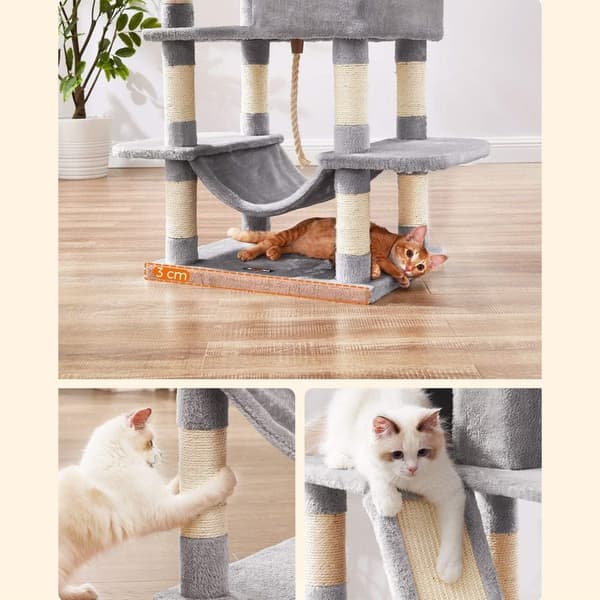 Rootz Multi-Level Cat-kradsestolpe - Kattetræ - Kattelejlighed - Materialer af høj kvalitet - Hyggeligt plysbetræk - Interaktive legefunktioner - Besk