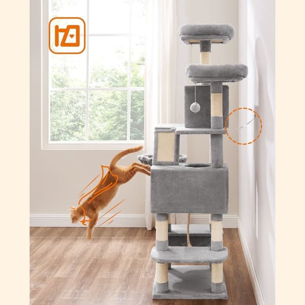 Rootz Multi-Level Cat-kradsestolpe - Kattetræ - Kattelejlighed - Materialer af høj kvalitet - Hyggeligt plysbetræk - Interaktive legefunktioner - Besk