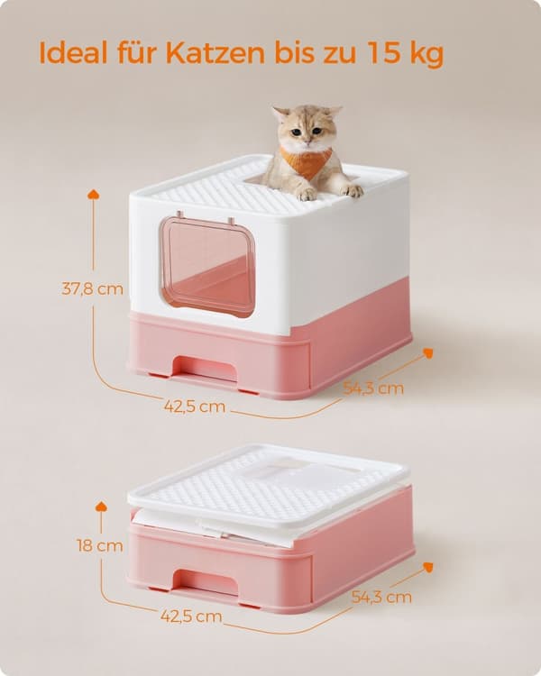 Rootz Cat kattlåda - Kitty Toalett - Kattlåda - PP & PC Material - Lätt - Lätt att rengöra - 54,3 cm x 42,5 cm x 37,8 cm