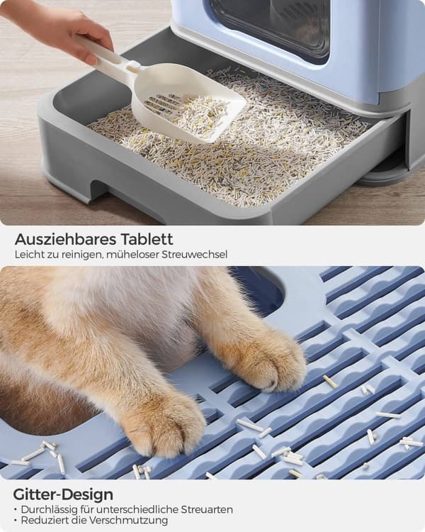 Rootz kissanhiekkalaatikkosetti - Kitty WC - Hiekkakauha - Harja - Helppo puhdistaa - Kestävä - Tilava - Vaalea Blue-Dove Grey - PP/PC - 54,3 cm x 42,