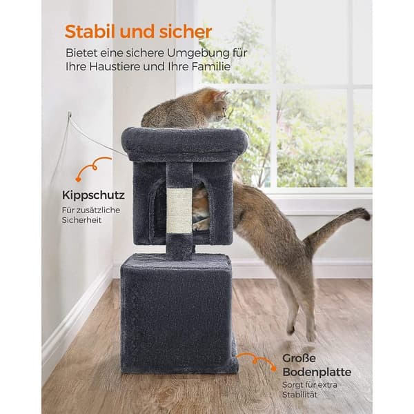 Rootz Cat Skrapstolpe - Kattträd - Kattmöbler - Spånskivakonstruktion - Plyschöverdrag - Sisalrep - 40cm x 30cm x 67cm - Smoke Grey - 6kg