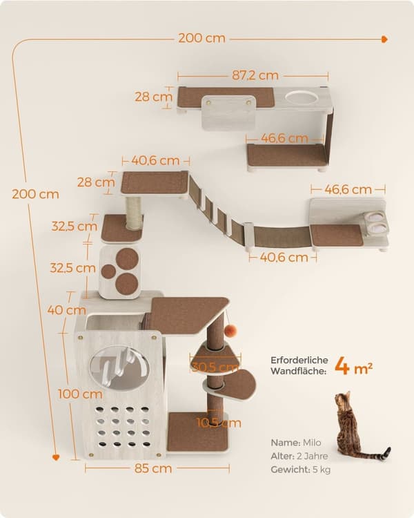 Rootz Cat møbelsæt - Kradsestolpe - Kattetårn - Katteklatretræ - Spånplade - Bomuldslinnedstof - Fyrretræ - 200 cm x 200 cm x 43,8 kg