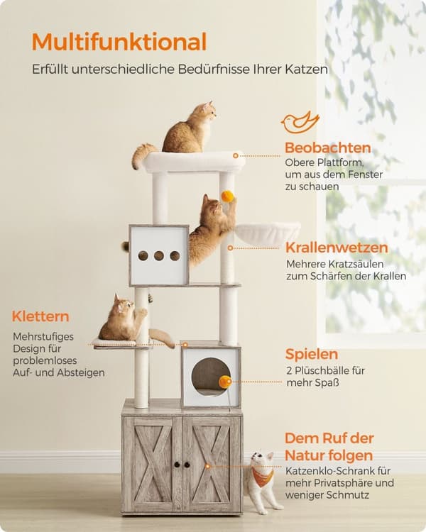 Rootz 2 i 1 kradsestolpe - Kattetræ - Kradsestang - Spånplade - Plys - Sisal - Robust konstruktion - Nem montering - 60 cm x 52 cm x 185 cm