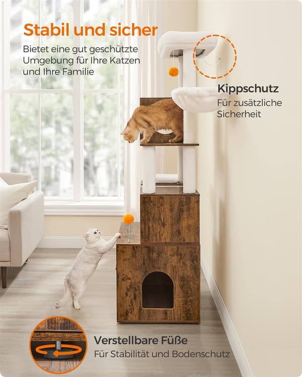 Rootz 2 i 1 kradsestolpe - kattetræ - kradsebræt - spånplade - plys - sisal - vintage brun - 60 cm x 52 cm x 185 cm
