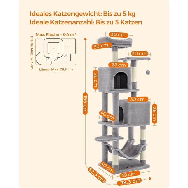 Rootz Cat kradsestolpe - Kattetræ - Kradse - Spånplade - Plys - Sisal - 49cm x 40cm x 155cm