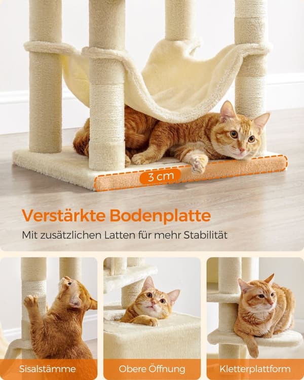 Rootz Beige Kattekradsestolpe - Kattetræ - Kradse - Spånplade Plys Sisal - Robust konstruktion - Nem montering - 49cm x 40cm x 155cm
