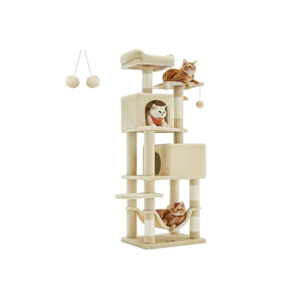 Rootz Beige Kattekradsestolpe - Kattetræ - Kradse - Spånplade Plys Sisal - Robust konstruktion - Nem montering - 49cm x 40cm x 155cm
