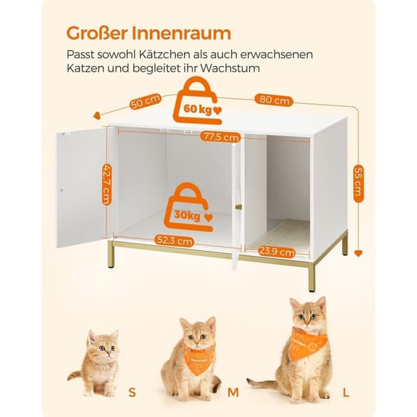 Rootz White Gold kissanhiekkalaatikko - Kitty WC - Hiekkaastia - Lastulevy teräs - Helppo koota - Tilava muotoilu - Hajunhallinta - 80 cm x 50 cm x 55