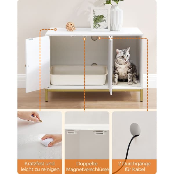 Rootz White Gold kissanhiekkalaatikko - Kitty WC - Hiekkaastia - Lastulevy teräs - Helppo koota - Tilava muotoilu - Hajunhallinta - 80 cm x 50 cm x 55