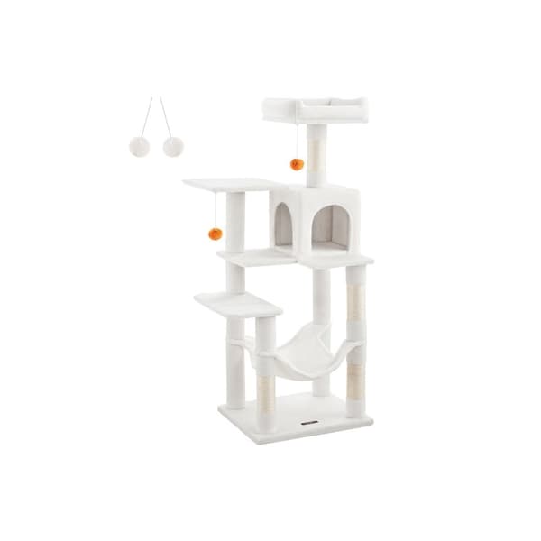 Rootz Cat Skrapstolpe - Kattträd - Kattklättrare - Spånskivakonstruktion - Plyschöverdrag - Sisalrep - 55cm x 45cm x 143cm - Krämvit - 13kg - Max. 40