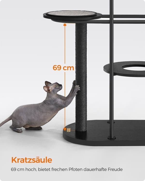Rootz Classic Black skrapstolpe - Kattträd - Klättertorn - Stålstomme - Spånskivor - Sisalrep - 80cm x 43cm x 111cm - 15,4kg - 60kg Max belastningskap