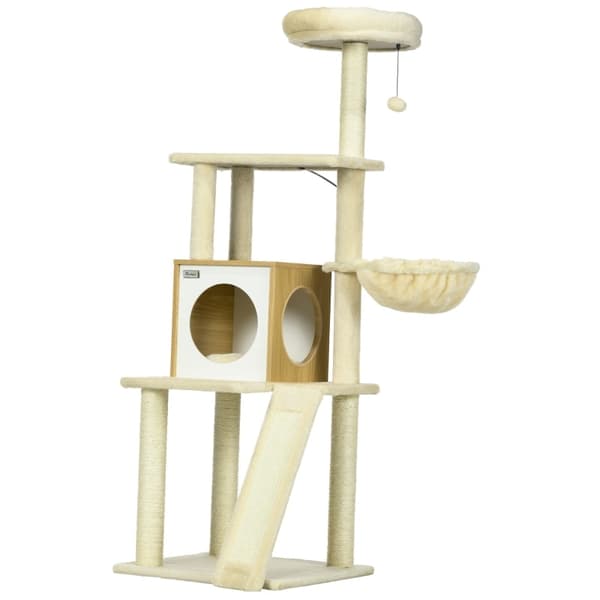 Rootz PawHut Cat Tree Skrapstolpe - Cat Cave - Cat Tower på flera nivåer - Ultimate Comfort - Sisal Rep - 48,5 cm x 48,5 cm x 141,5 cm