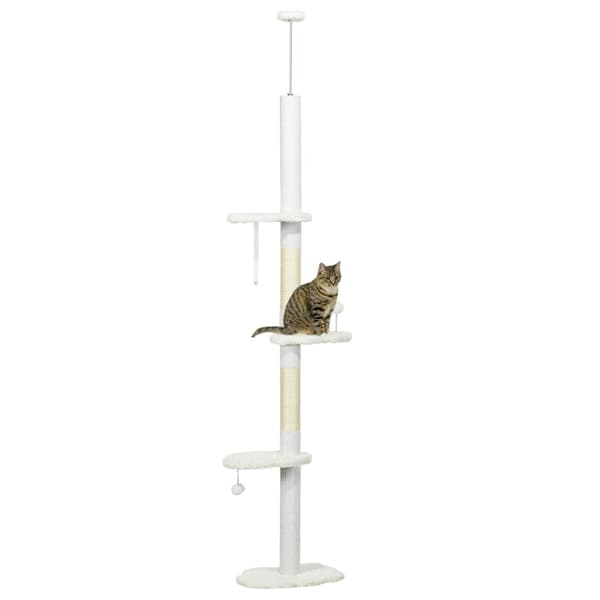 Rootz PawHut loftshøj kradsestolpe - Justerbart kattetræ - Klatretårn - Beskytter møbler - Flere platforme - 48W x 32D x 225-255H cm