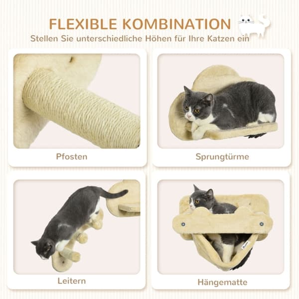Rootz PawHut Cat Stairs 4-delt sæt - Katteklatretrin - Kattelegeplatforme - Pladsbesparende design - Holdbar spånplade - Multifunktionel - 44W x 22D x
