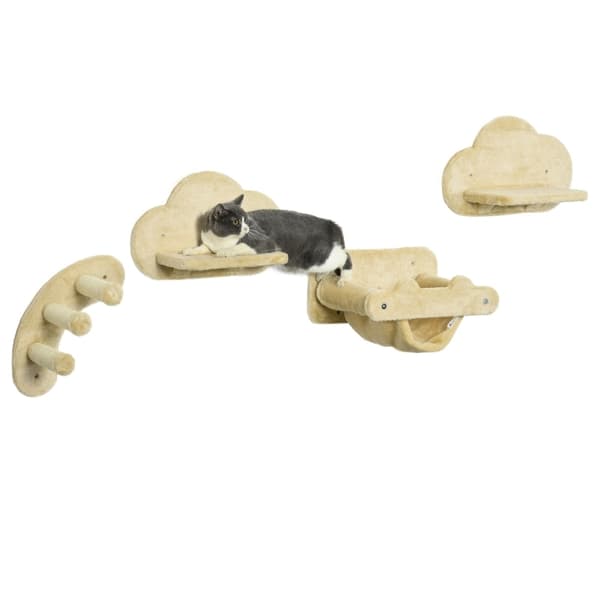Rootz PawHut Cat Stairs 4-delt sæt - Katteklatretrin - Kattelegeplatforme - Pladsbesparende design - Holdbar spånplade - Multifunktionel - 44W x 22D x