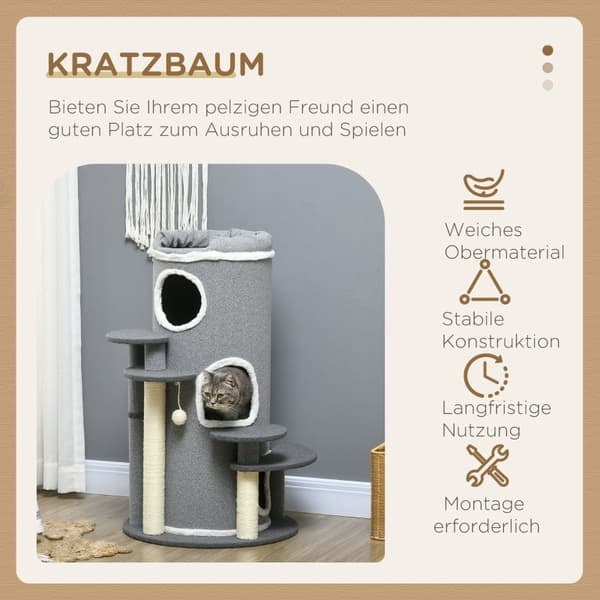 Rootz PawHut Cat Tree - Ultimativt kradsestolpe - Katteklatretårn - Multi-Level - Holdbart sisalreb - Blødt plysstof - Ø57 x 99H cm