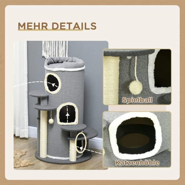 Rootz PawHut Cat Tree - Ultimativt kradsestolpe - Katteklatretårn - Multi-Level - Holdbart sisalreb - Blødt plysstof - Ø57 x 99H cm