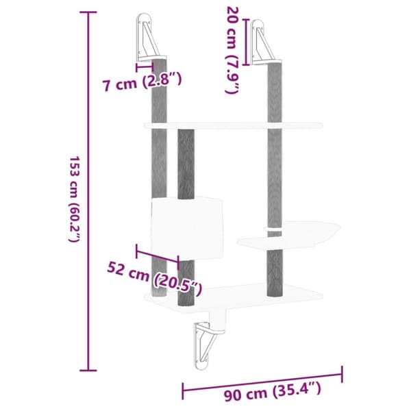 vidaXL Kissan raapimispuu seinälle vaaleanharmaa 153 cm