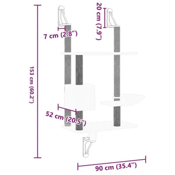 vidaXL Kissan raapimispuu seinälle tummanharmaa 153 cm