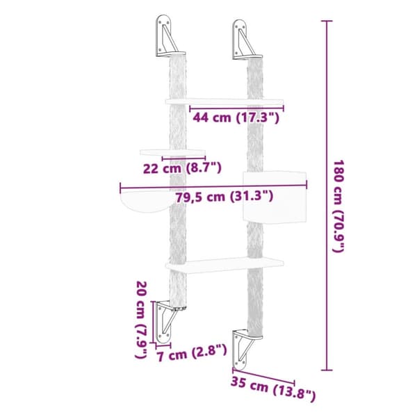 vidaXL Väggmonterat klösträd med klöspelare ljusgrå 180 cm