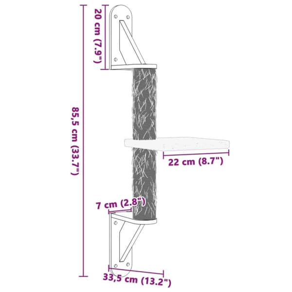 vidaXL Vegghengt kattetre med klorestolpe kremhvit 85,5 cm