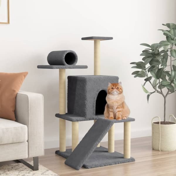 vidaXL Kattetre med klorestolper i sisal mørkegrå 110,5 cm