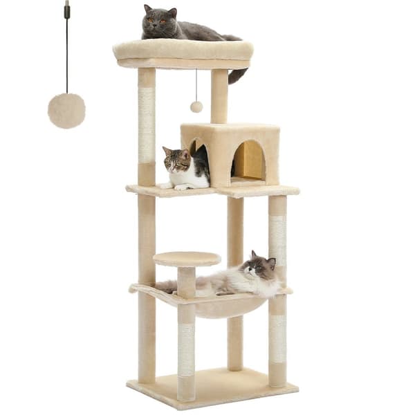 5-tason kissapuu, suuri riippumatto, sisal-naarmupylväät, 143 cm,AMT0110BG-LF