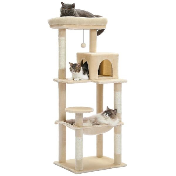 5-tason kissapuu, suuri riippumatto, sisal-naarmupylväät, 143 cm,AMT0110BG-LF