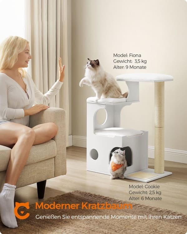 Rootz Cat Skrapstolpe - Kattträd - Klättertorn - Spånskiva - Plysch - Sisal - 66cm x 40cm x 86cm