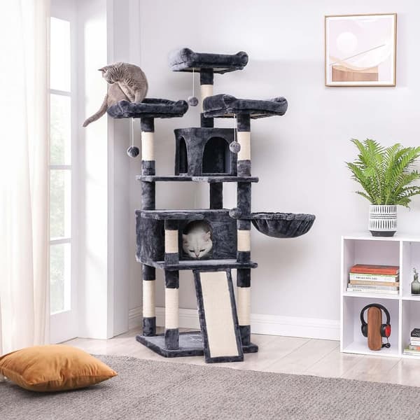 Rootz Cat Tree - Kradsestolpe - Ridsemøbler - Kattetårn i flere niveauer - XL - Spånplade og sisal - 54cm x 50cm x 168cm