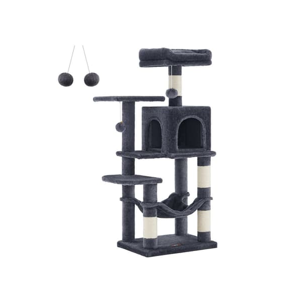 Rootz Cat -raapimistolppa - Kitty Tower - Kissapuu - Lastulevy Pehmo - Sisal - 45cm x 35cm x 112cm - Savunharmaa - Ihanteellinen 4 kissalle - Kapasite