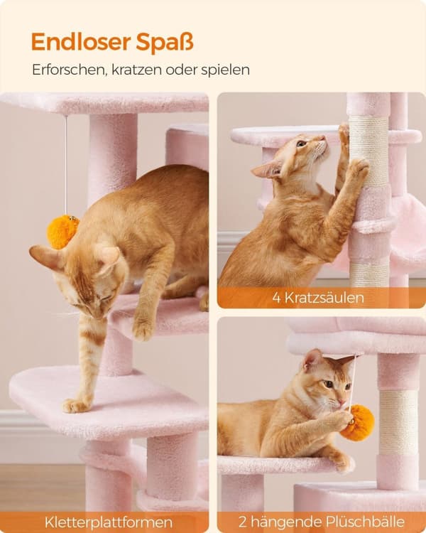 Rootz Cat Skrapstolpe - Kattträd - Skrapare - Spånskiva - Plysch - Sisal Material - 45cm x 35cm x 112cm - Jelly Pink - 10kg.