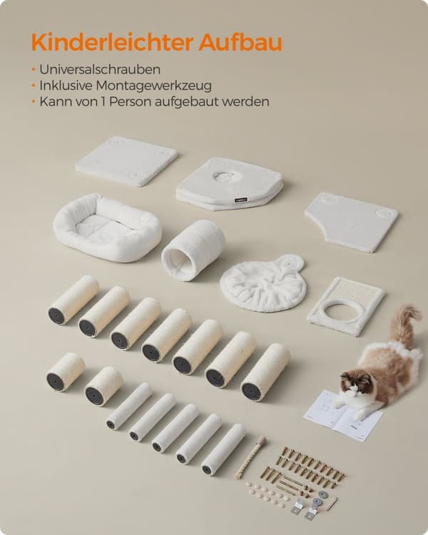 Rootz Cat Tree Tower - Kradsestolpe - Kattelejlighed - Spånplade - Plys - Sisal - 50 cm x 50 cm x 141 cm - Cremehvid - 22,3 kg