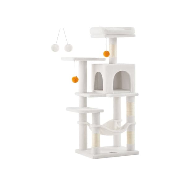 Rootz Cat Tree Kradsestolpe - Cremehvid - Cat Condo - Spånplade Plys Sisal - 45 cm x 35 cm x 112 cm - Heavy Duty - Ideel til 4 katte