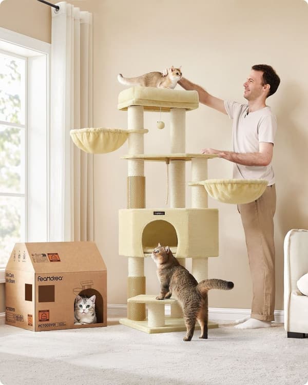 Rootz Cat Tree Tower - Raapimispylväs - Kissanraapimet - Lastulevypehmo - Ihanteellinen useille kissoille - 50 cm x 50 cm x 160 cm