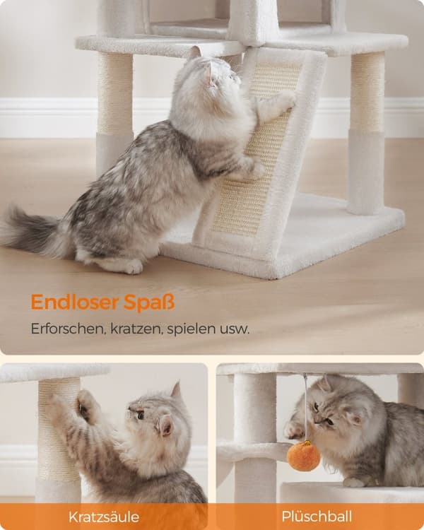 Rootz Cat Scratching Post - Kitty Condo - Cat Tree - Spånskiva och plysch - 48cm x 48cm x 96cm - 11,6kg - 50kg Kapacitet
