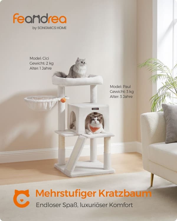 Rootz Cat Scratching Post - Kitty Condo - Cat Tree - Spånskiva och plysch - 48cm x 48cm x 96cm - 11,6kg - 50kg Kapacitet