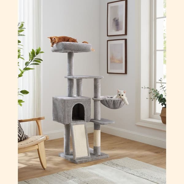 Rootz Cat Tree Tower, jossa sisalilla päällystetyt raapimistolpat - Monitasoinen kissan leikkimökki - Pehmopehmuste - Luiska - Helppo koota - 46 cm x