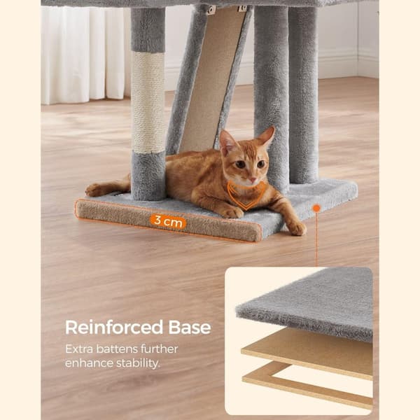 Rootz Cat Tree Tower, jossa sisalilla päällystetyt raapimistolpat - Monitasoinen kissan leikkimökki - Pehmopehmuste - Luiska - Helppo koota - 46 cm x