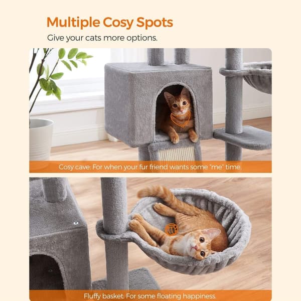 Rootz Cat Tree Tower, jossa sisalilla päällystetyt raapimistolpat - Monitasoinen kissan leikkimökki - Pehmopehmuste - Luiska - Helppo koota - 46 cm x